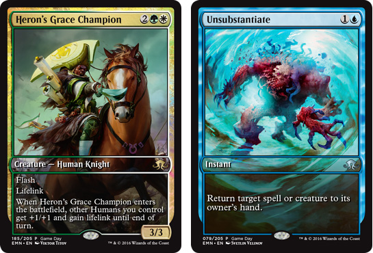 Eldritch Moon Promo cards: Heron's Grace Champion and Unsubstantiate