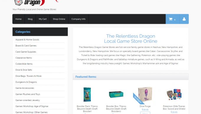 Screenshot of online store site